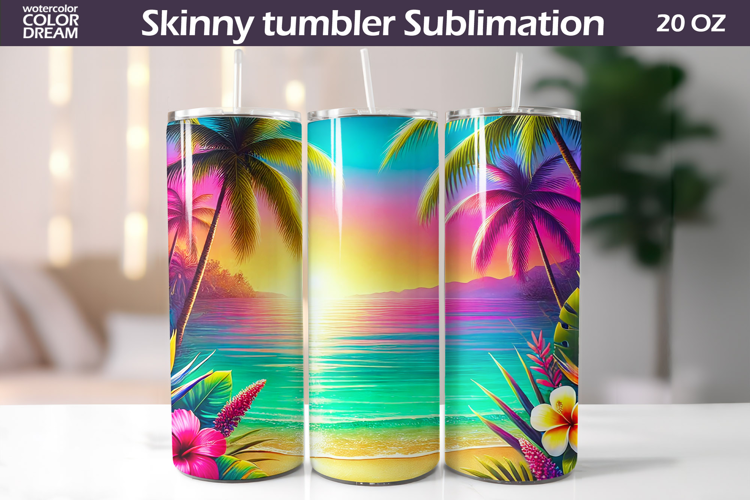 Tropical Beach Tumbler Wrap | Beach Sunset Tumbler