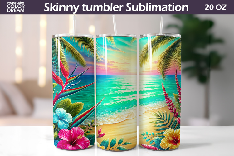 Tropical Beach Tumbler Wrap | Beach Sunset Tumbler