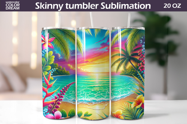 Tropical Beach Tumbler Wrap | Beach Sunset Tumbler