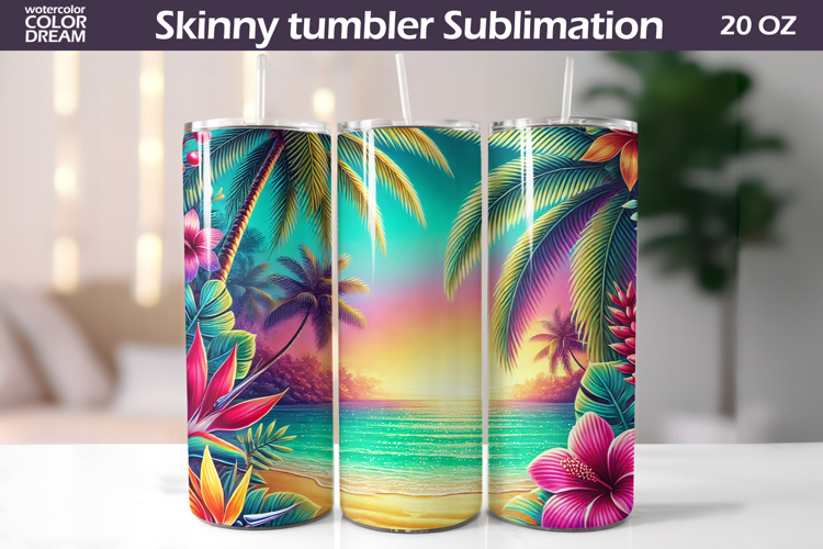 Tropical Beach Tumbler Wrap | Beach Sunset Tumbler
