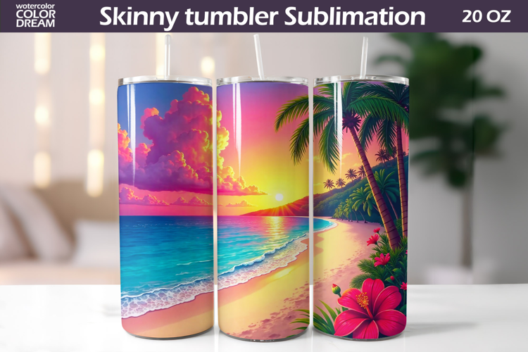 Tropical Beach Tumbler Wrap | Beach Sunset Tumbler
