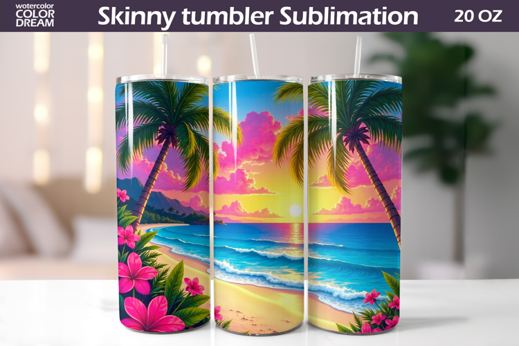 Tropical Beach Tumbler Wrap | Beach Sunset Tumbler