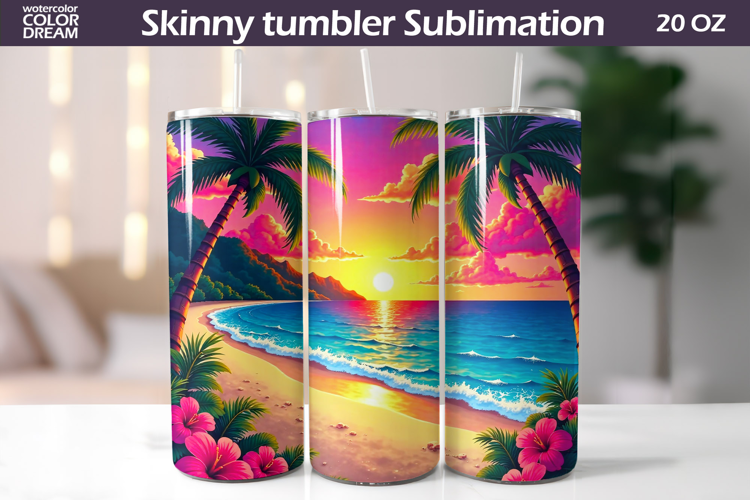 Tropical Beach Tumbler Wrap | Beach Sunset Tumbler