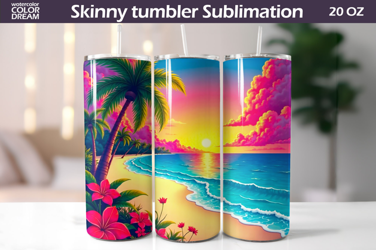Tropical Beach Tumbler Wrap | Beach Sunset Tumbler