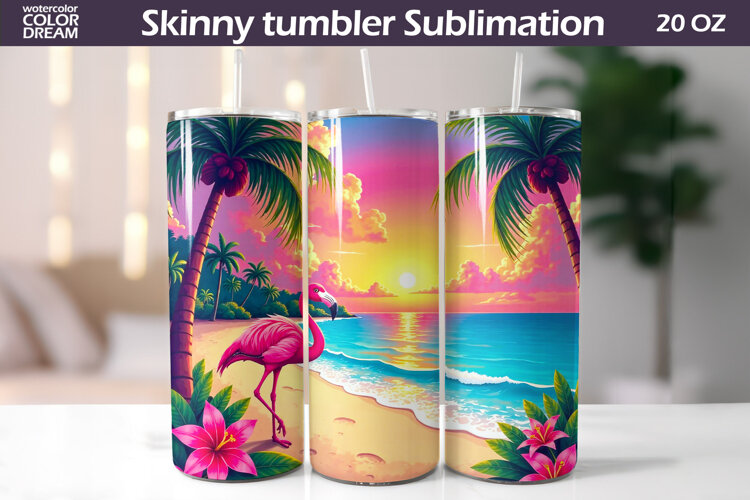 Tropical Beach Tumbler Wrap | Beach Sunset Tumbler example image 1