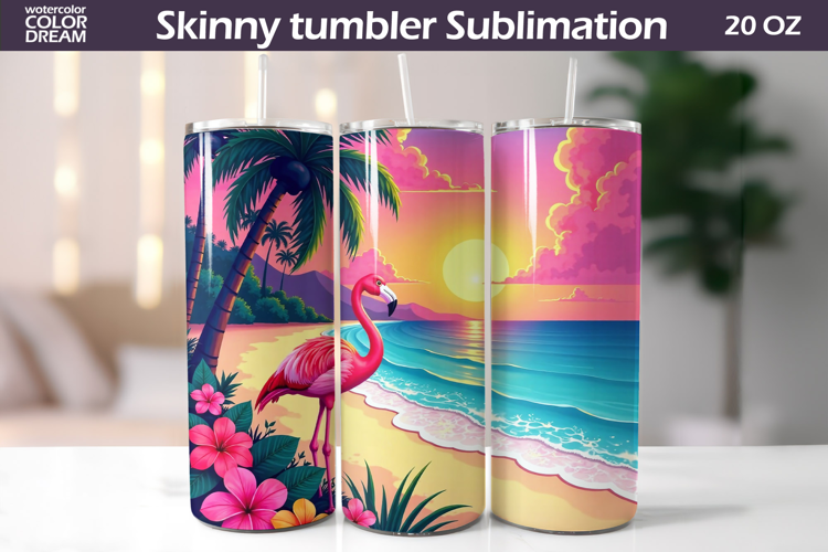 Tropical Beach Tumbler Wrap | Flamingo Tumbler