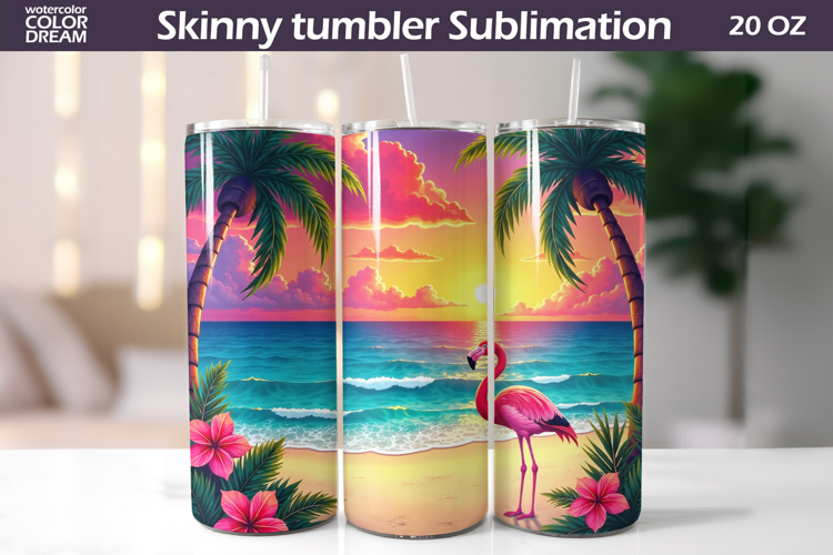 Tropical Beach Tumbler Wrap | Flamingo Tumbler