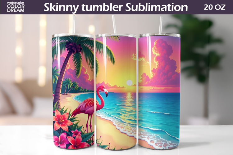 Tropical Beach Tumbler Wrap | Flamingo Tumbler