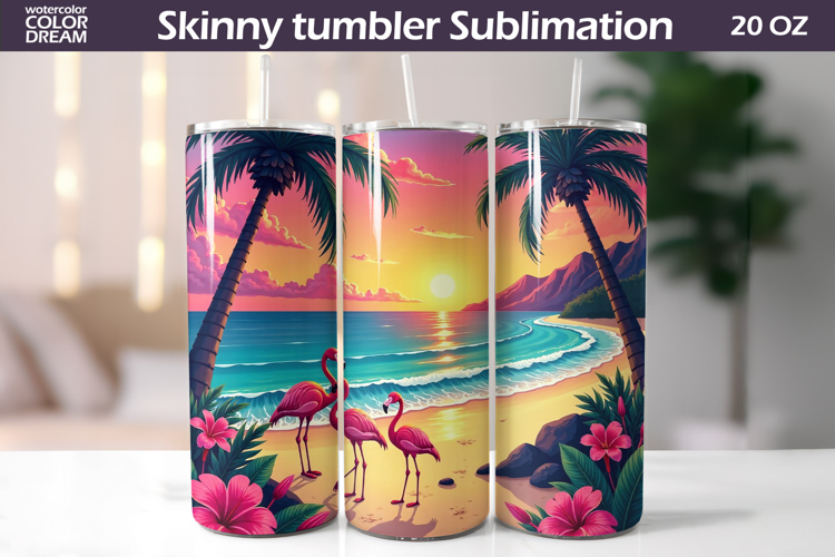Tropical Beach Tumbler Wrap | Flamingo Tumbler