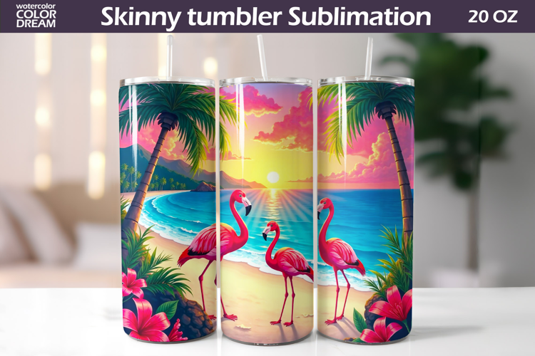 Tropical Beach Tumbler Wrap | Flamingo Tumbler