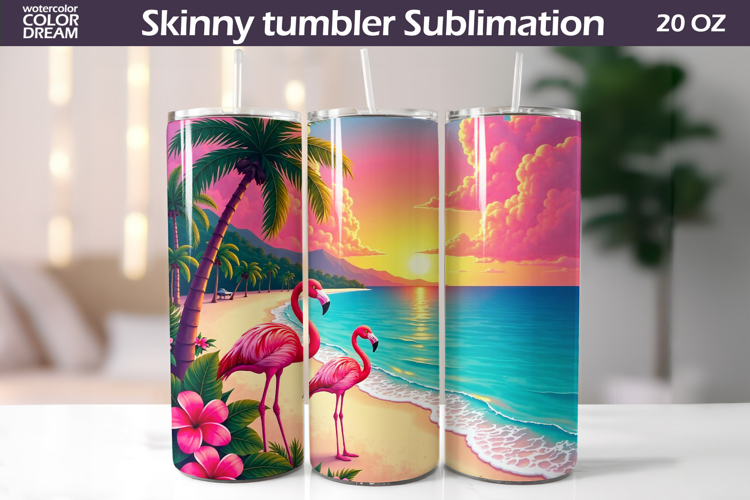 Tropical Beach Tumbler Wrap | Flamingo Tumbler