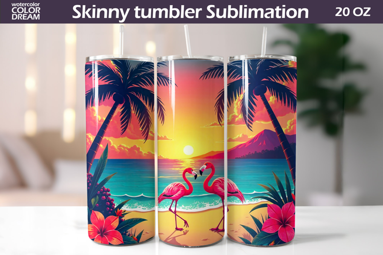 Tropical Beach Tumbler Wrap | Flamingo Tumbler