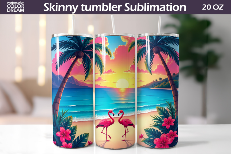 Tropical Beach Tumbler Wrap | Flamingo Tumbler