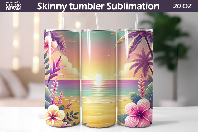 Tropical Beach Tumbler Wrap | Beach Sunset Tumbler