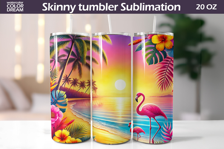 Tropical Beach Tumbler Wrap | Flamingo Tumbler