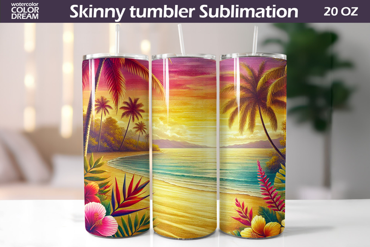 Tropical Beach Tumbler Wrap | Beach Sunset Tumbler