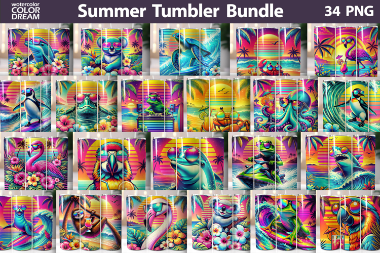 Tropical Sunset Animals Tumbler Wrap | Summer Tumbler Bundle