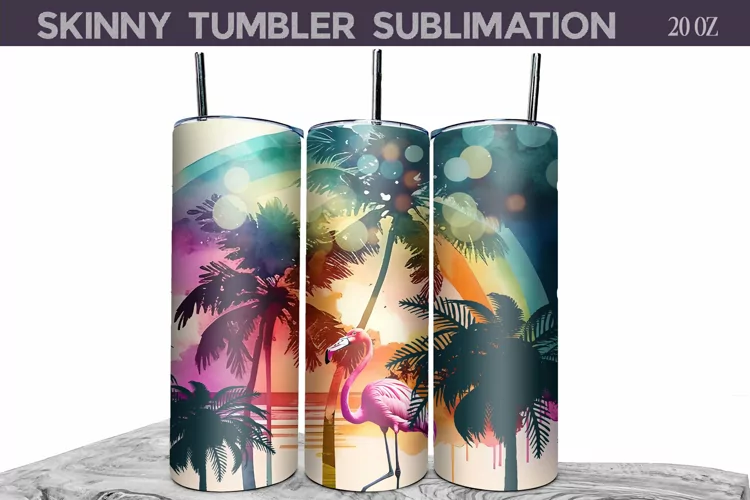 Tropical Summer Tumbler Wrap | Flamingo Tumbler Sublimation
