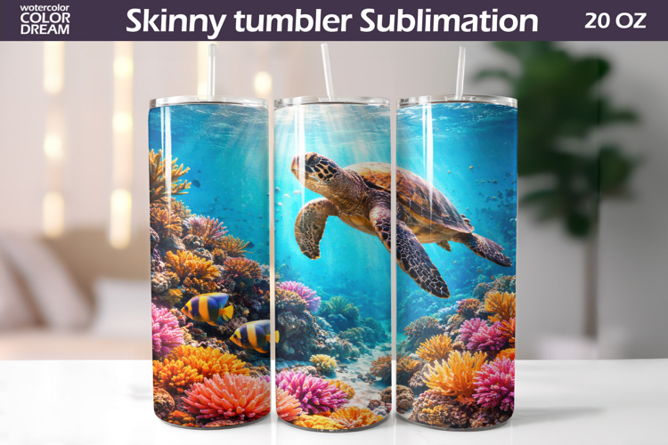 Sea Turtle Coral Reef Tumbler | Ocean Sublimation Wrap