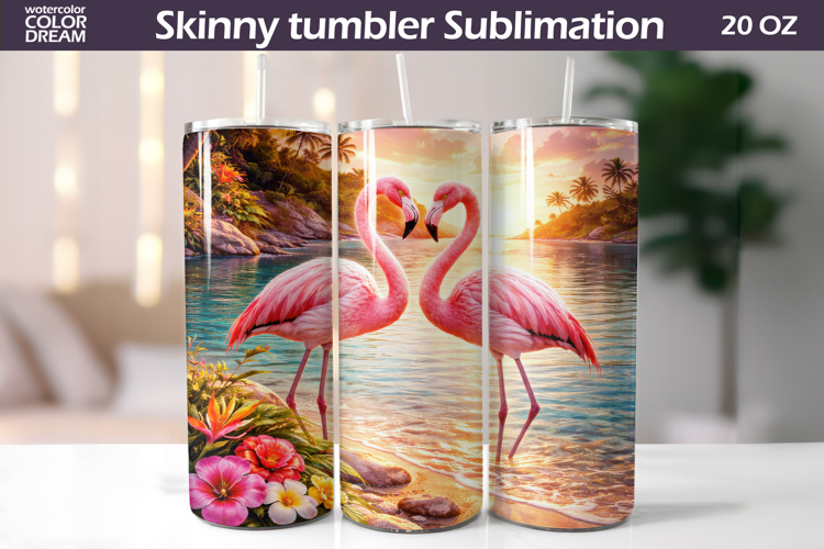 Flamingo Couple Beach Tumbler | Tropical Sunset Sublimation