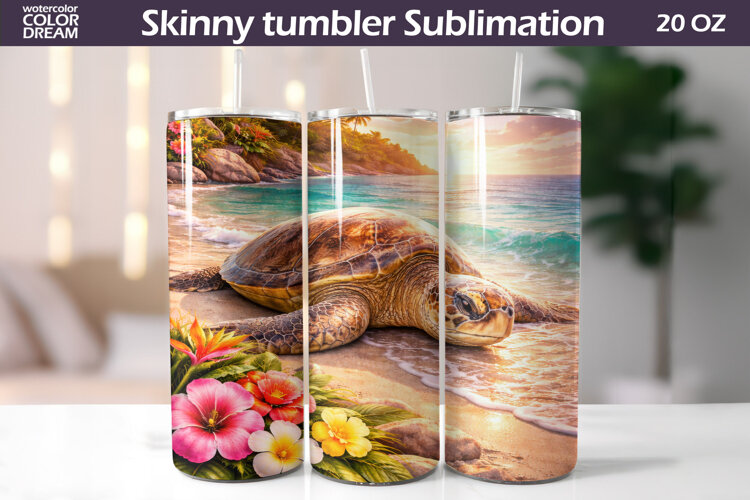 Sea Turtle Beach Tumbler | Tropical Ocean Sublimation example image 1