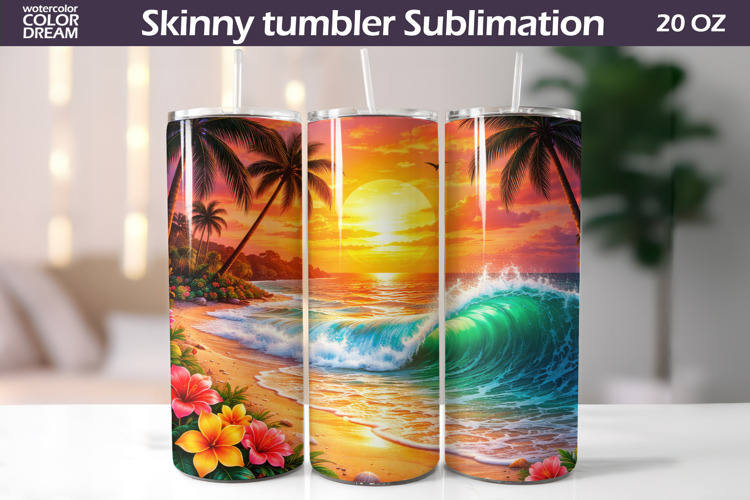 Tropical Sunset Beach Tumbler | Ocean Wave Sublimation