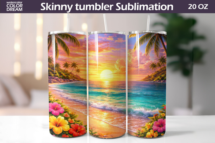 Tropical Beach Sunset Tumbler | Island Ocean Sublimation