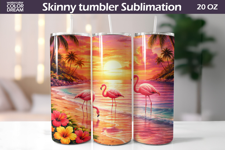 Flamingo Sunset Beach Tumbler | Tropical Ocean Sublimation