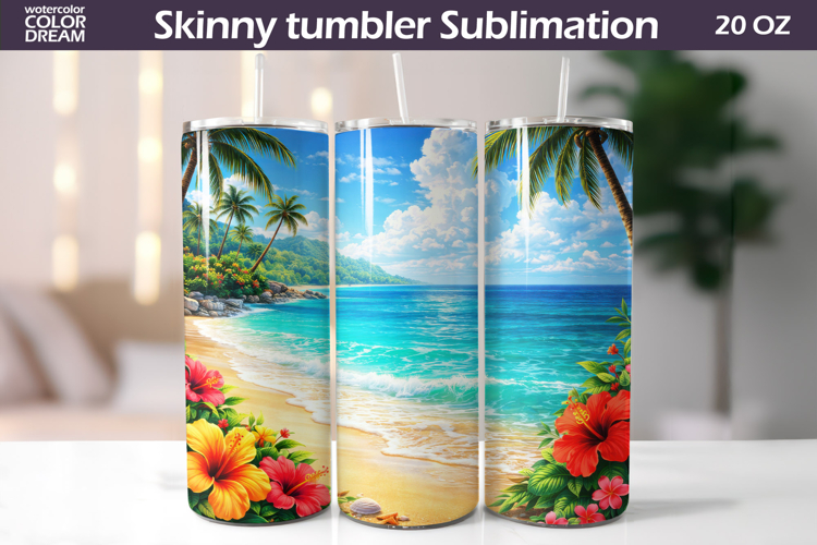 Tropical Beach Paradise Tumbler | Ocean Shore Sublimation