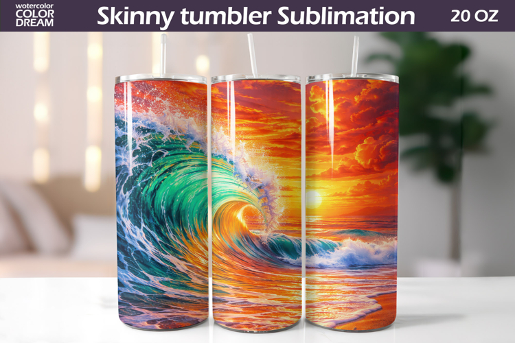Ocean Sunset Wave Tumbler | Tropical Beach Sublimation