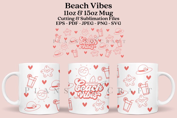 Beach Vibes 11 15oz Coffee Glass Mug Wrap SVG