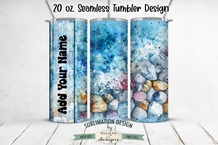 Beach with Colored Pebbles 20oz Seamless Tumbler Wrap example image 1