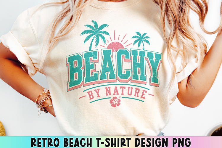 Retro Beach T Shirt Design, Distressed Coastal Sublimation.