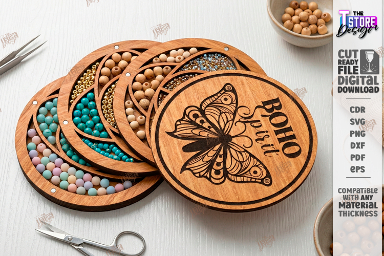 Bead Organizer Box Laser Cut|Storage Box|Boho|Butterfly SVG