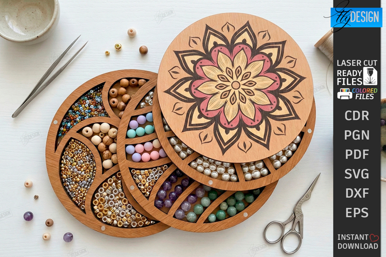 Bead Organizer Box Laser Cut | Bead Storage Box | Mandala