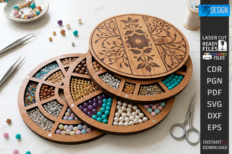Bead Organizer Box Laser Cut | Bead Storage Box | Nature SVG