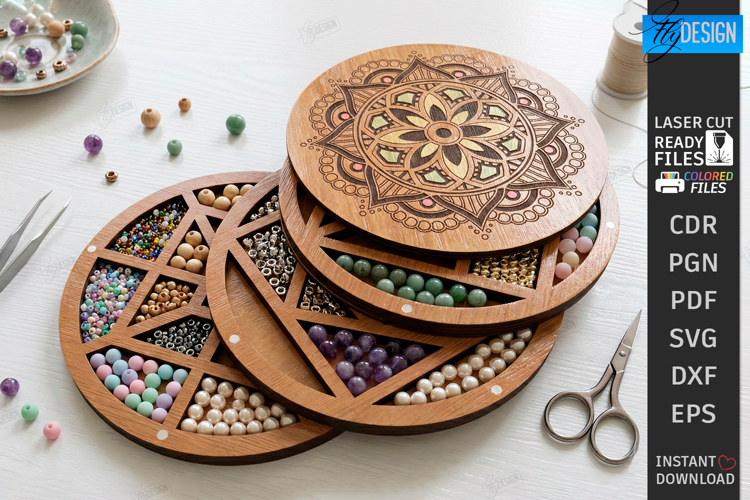 Bead Organizer Box Laser Cut | Bead Storage Box | Mandala