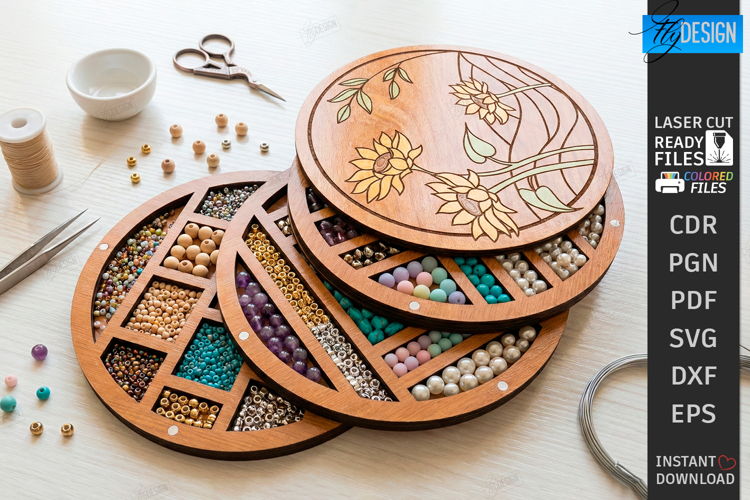 Bead Organizer Box Laser Cut | Bead Storage Box | Mandala