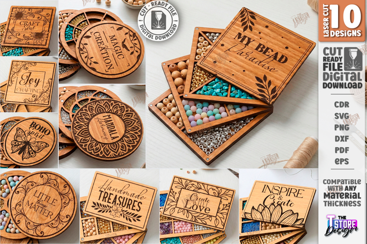 Bead Organizer Boxes Laser Cut Bundle|Storage Boxes|Hobbies