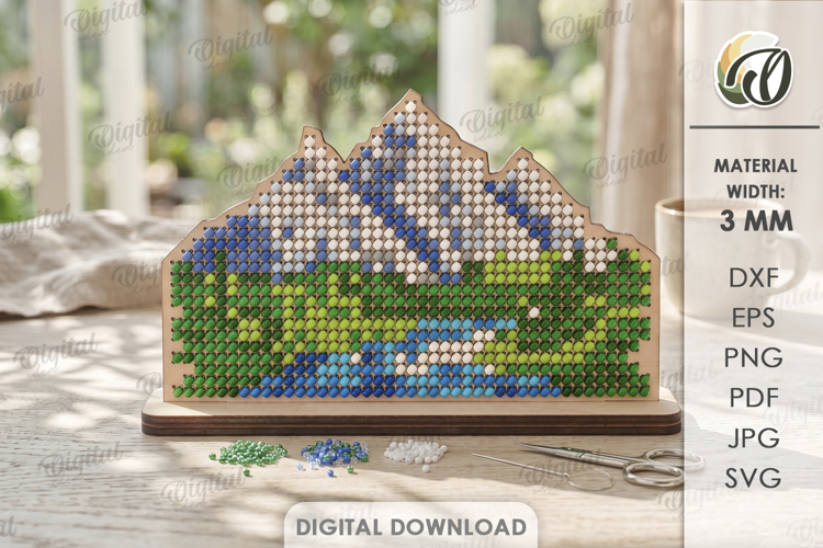 3D Bead Embroidery Stand Laser Cut. Beadwork SVG. Mountain