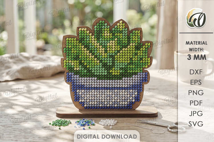 3D Bead Embroidery Stand Laser Cut. Beadwork SVG. Succulent
