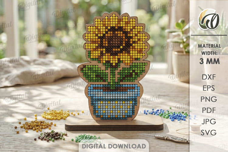 3D Bead Embroidery Stand Laser Cut. Beadwork SVG. Sunflower