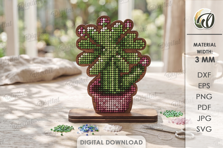 3D Bead Embroidery Stand Laser cut. Beadwork SVG. Cactus