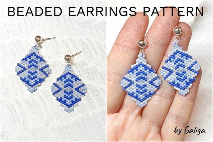 Geometric Beaded Earrings Pattern Blue Diamond Motif