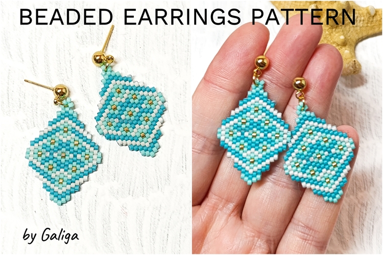 Beaded Earrings Pattern Turquoise Gold Brick Stitch