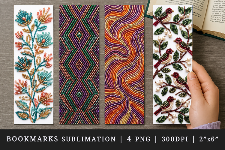 Beaded embroidery printable sublimation bookmark design