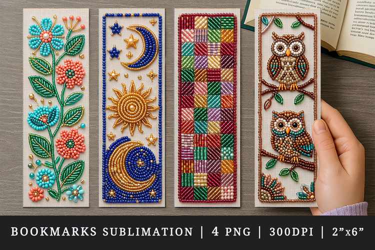 Beaded embroidery printable sublimation bookmark design