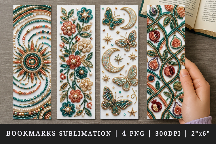 Beaded embroidery printable sublimation bookmark design