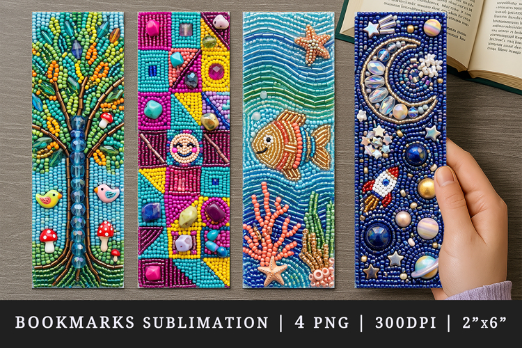 Beaded embroidery printable sublimation bookmark design