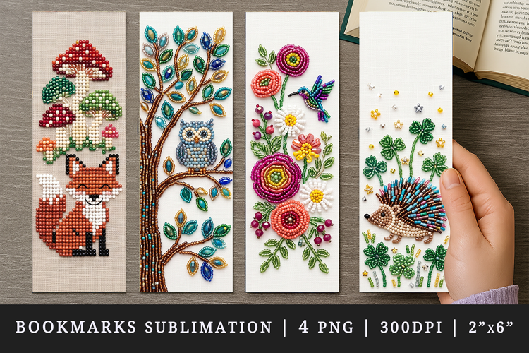 Beaded embroidery printable sublimation bookmark design